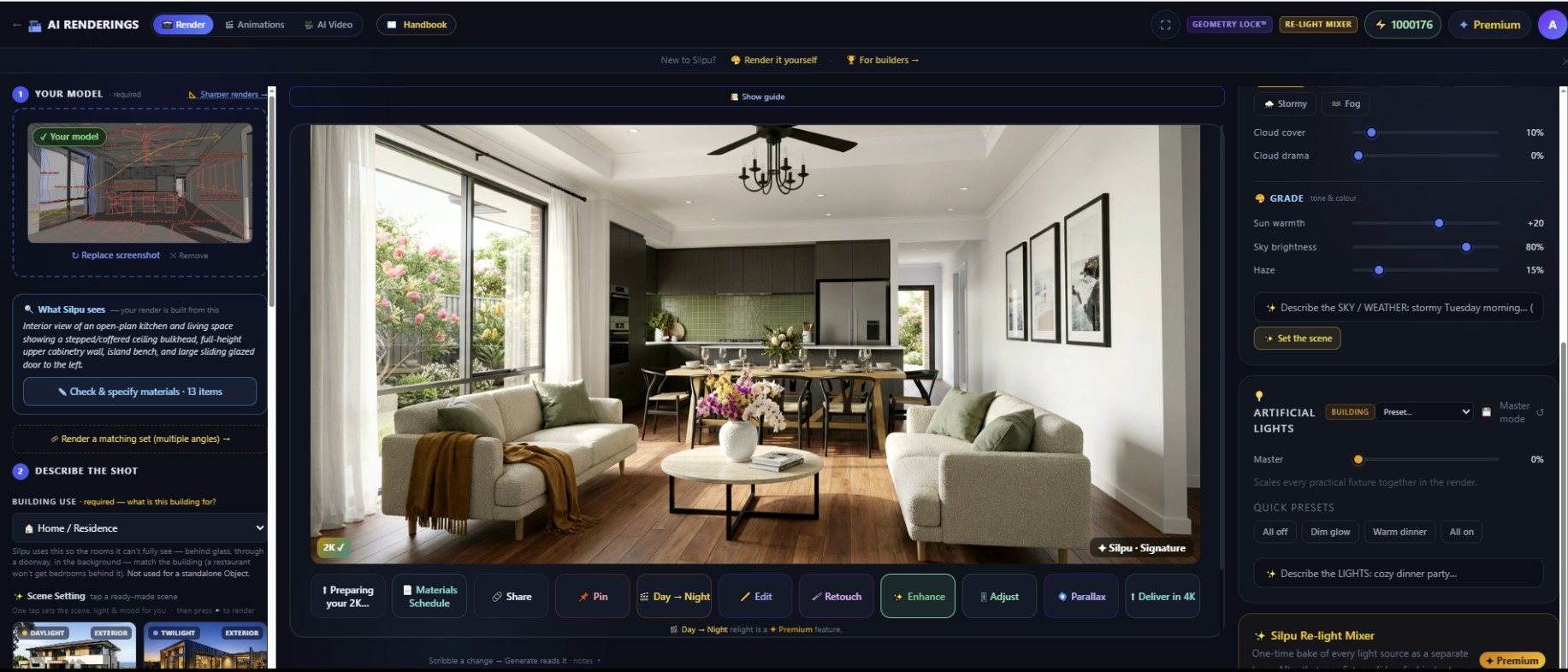 The render page with a finished render in the centre