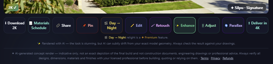 The result action row — Download, Share, Pin